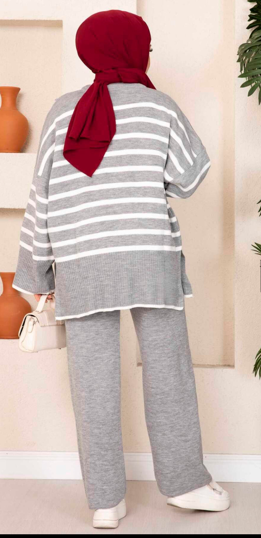 HC Two piece stripe oversize knitwear set- grey