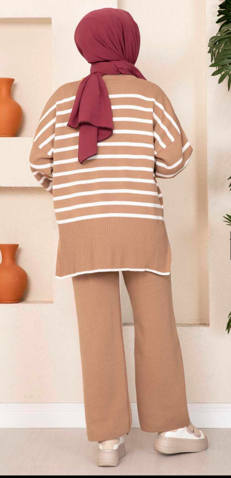 HC Two piece stripe oversize knitwear set- camel