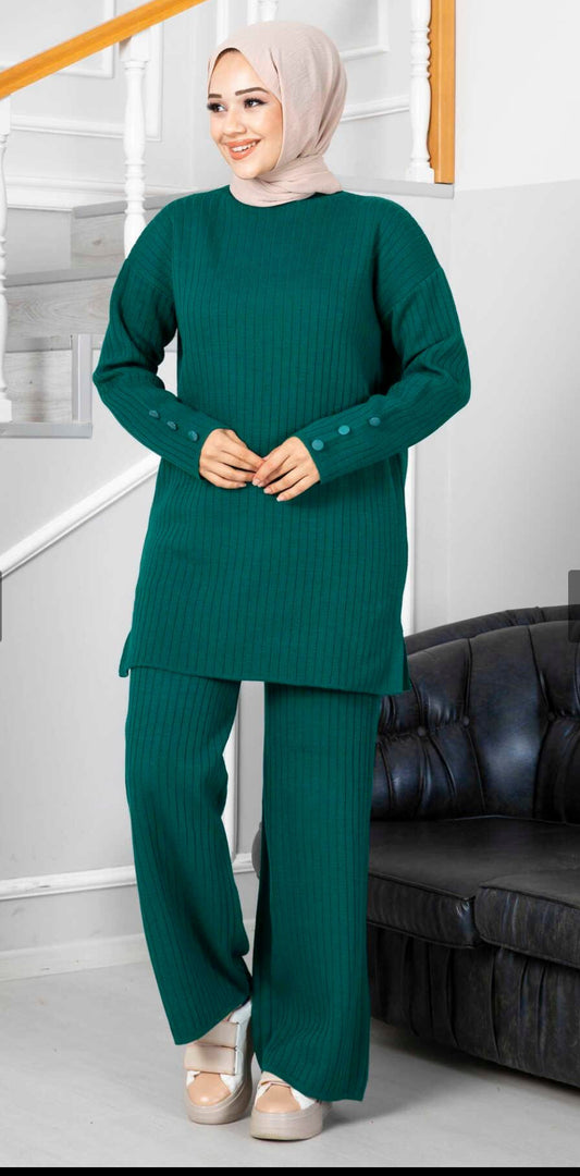 HC Two piece button detail knitwear set -green