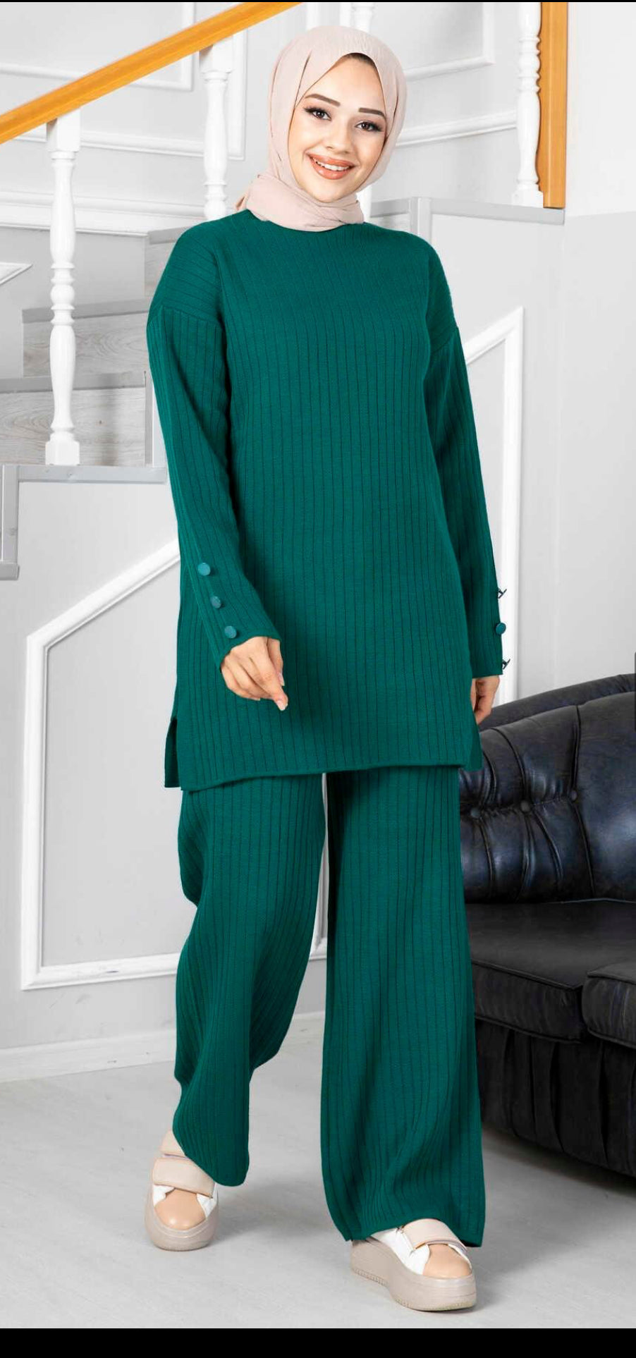 HC Two piece button detail knitwear set -green