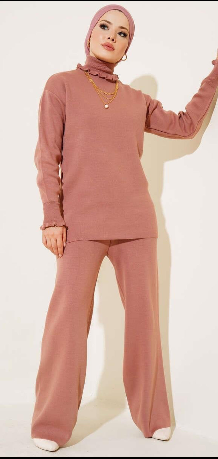 HC Two piece frilly knitwear set- dusty rose