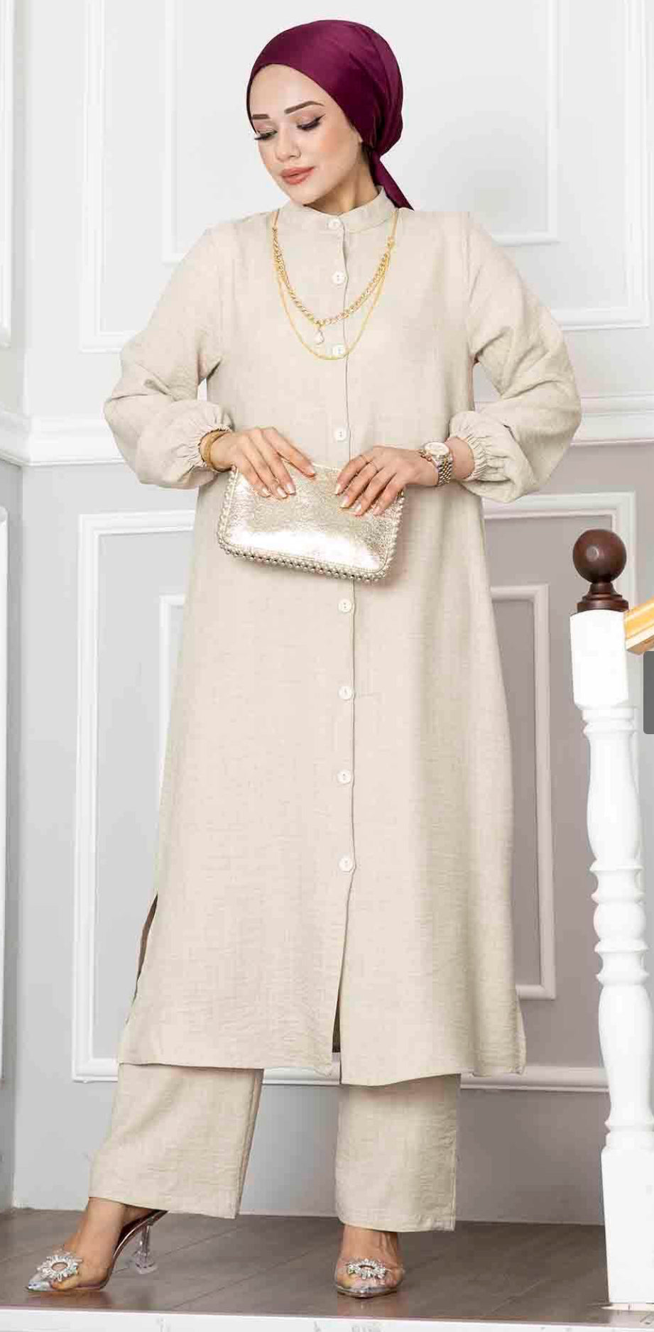 HC Two piece long linen set - beige