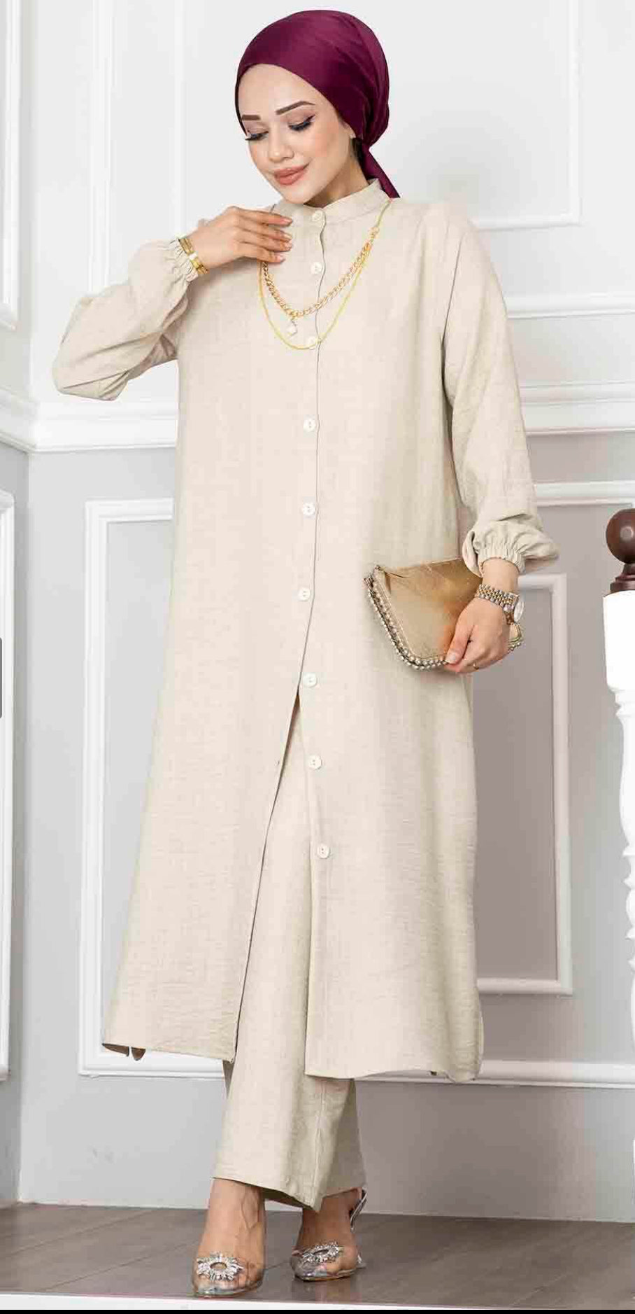 HC Two piece long linen set - beige