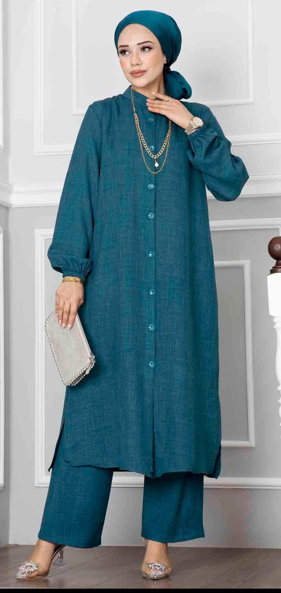 HC Two piece long linen set - blue