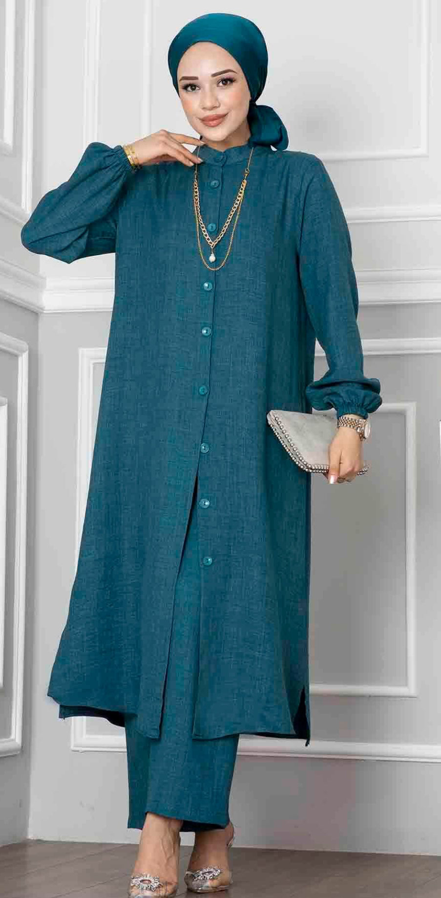 HC Two piece long linen set - blue