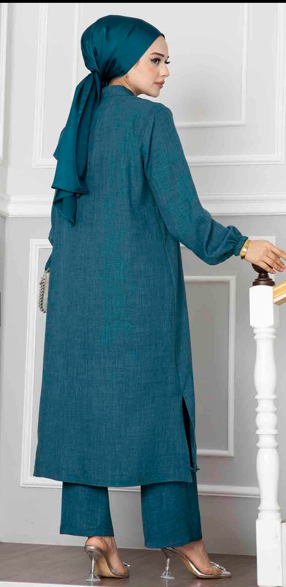 HC Two piece long linen set - blue