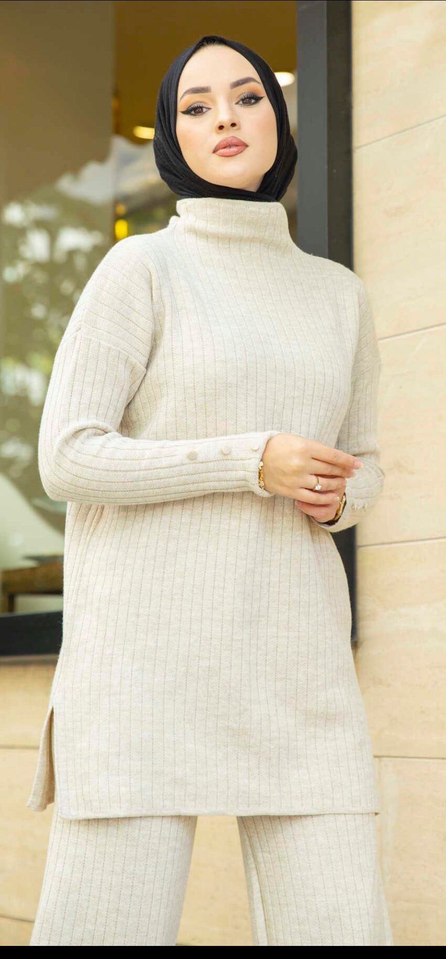 HC Two piece turtleneck knitwear set -cream