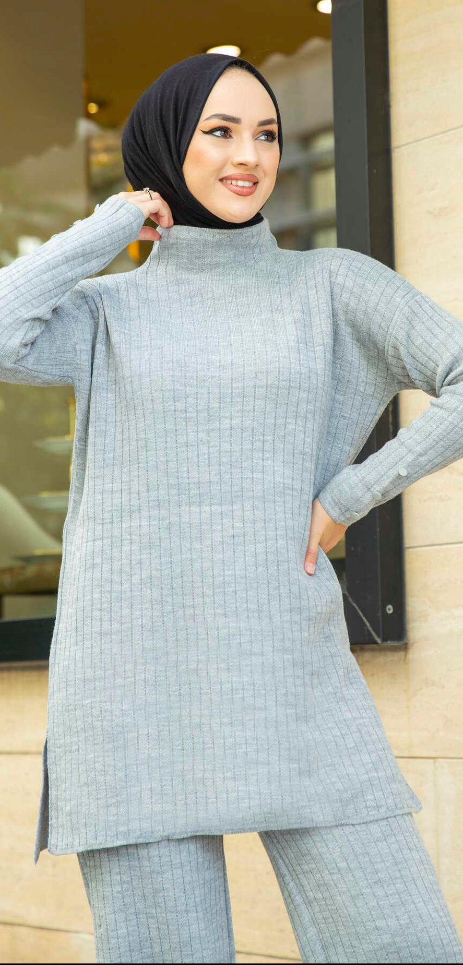 HC Two piece turtleneck knitwear set -grey