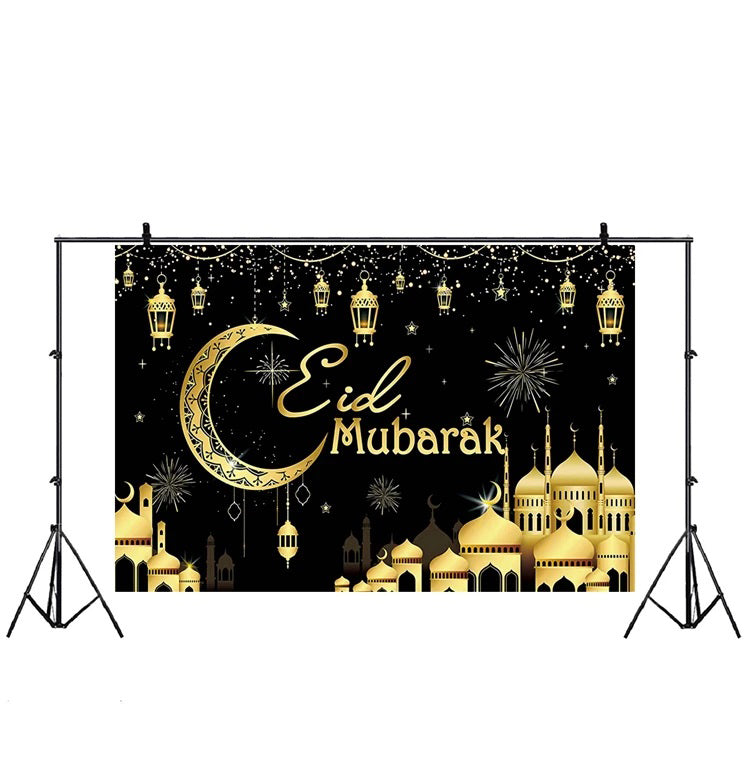 2024 Eid Mubarak backdrop- polyester black