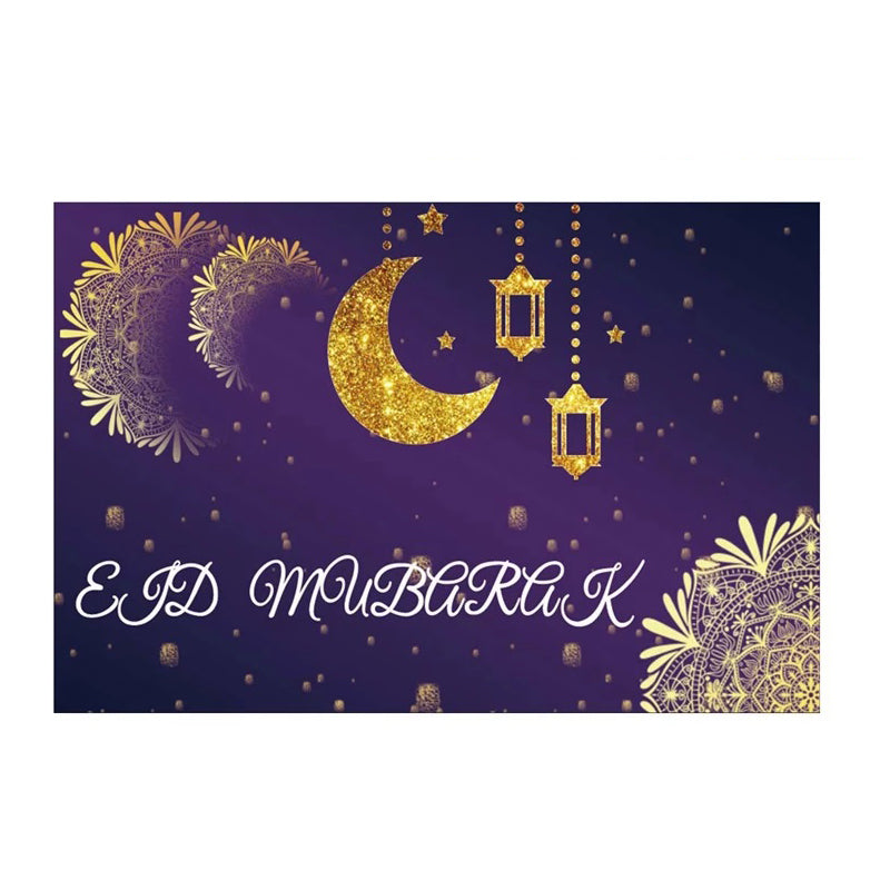 2024 Eid Mubarak backdrop- polyester purple