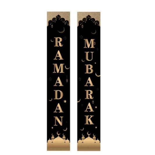 2024 Ramadan Mubarak porch sign-black/gold polyester