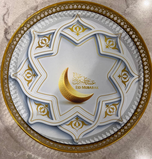 Decorative small round platter: Eid mubarak