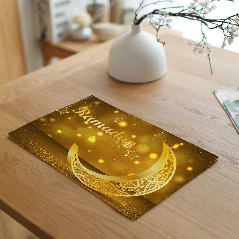 Ramadan kareem linen placemat-gold crescent (6 pieces)