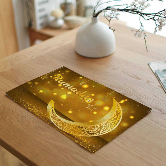 Ramadan kareem linen placemat-gold crescent (6 pieces)