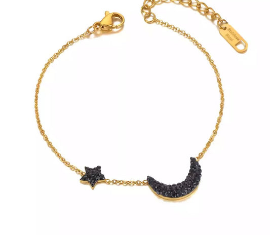 Star crescent black zirconia bracelet