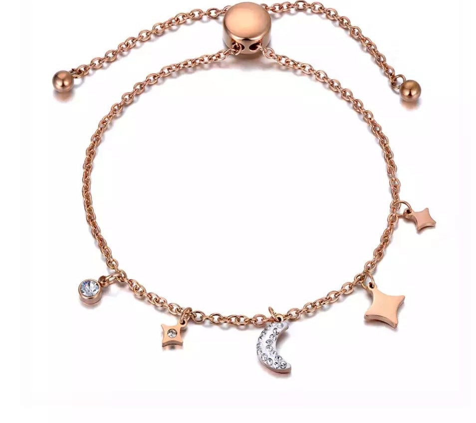 Star crescent charm slider bracelet