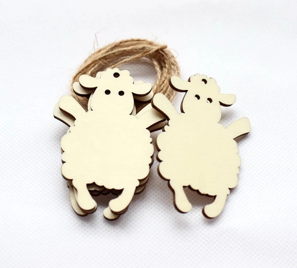 Sheep Wooden hangings/gift tags (10 pieces)