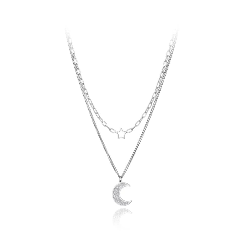 Star crescent layered necklace