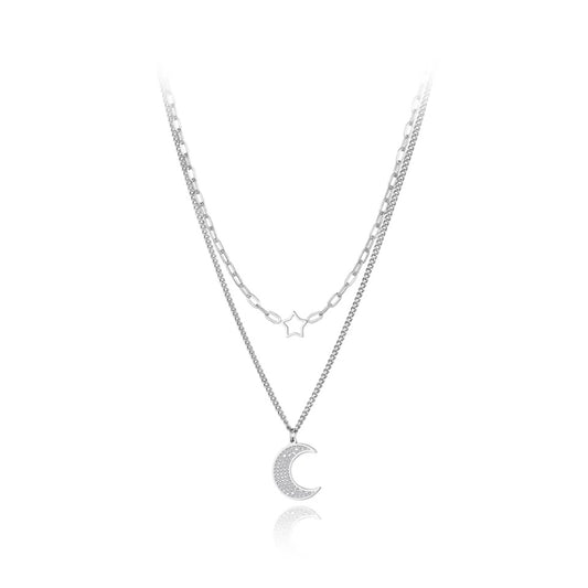 Star crescent layered necklace