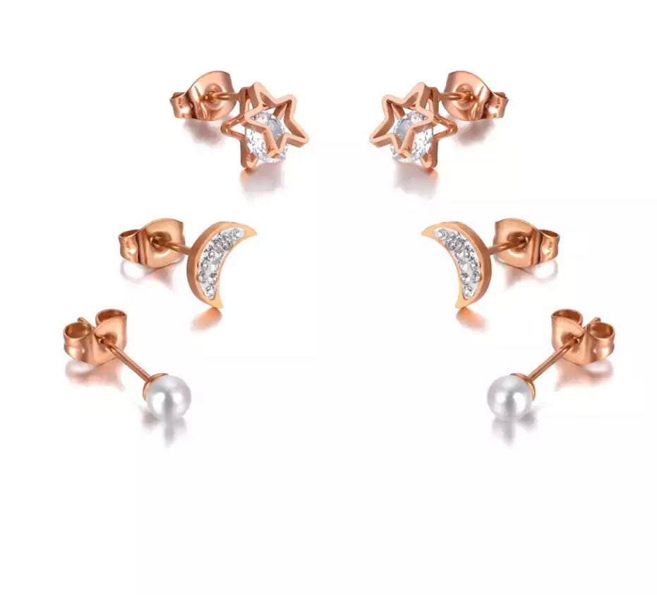 Star crescent stud set earrings