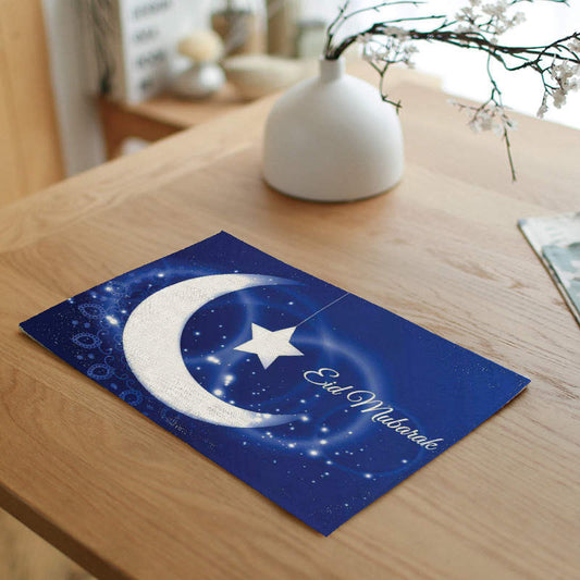 Eid mubarak linen placemat-blue star/crescent (6 pieces)