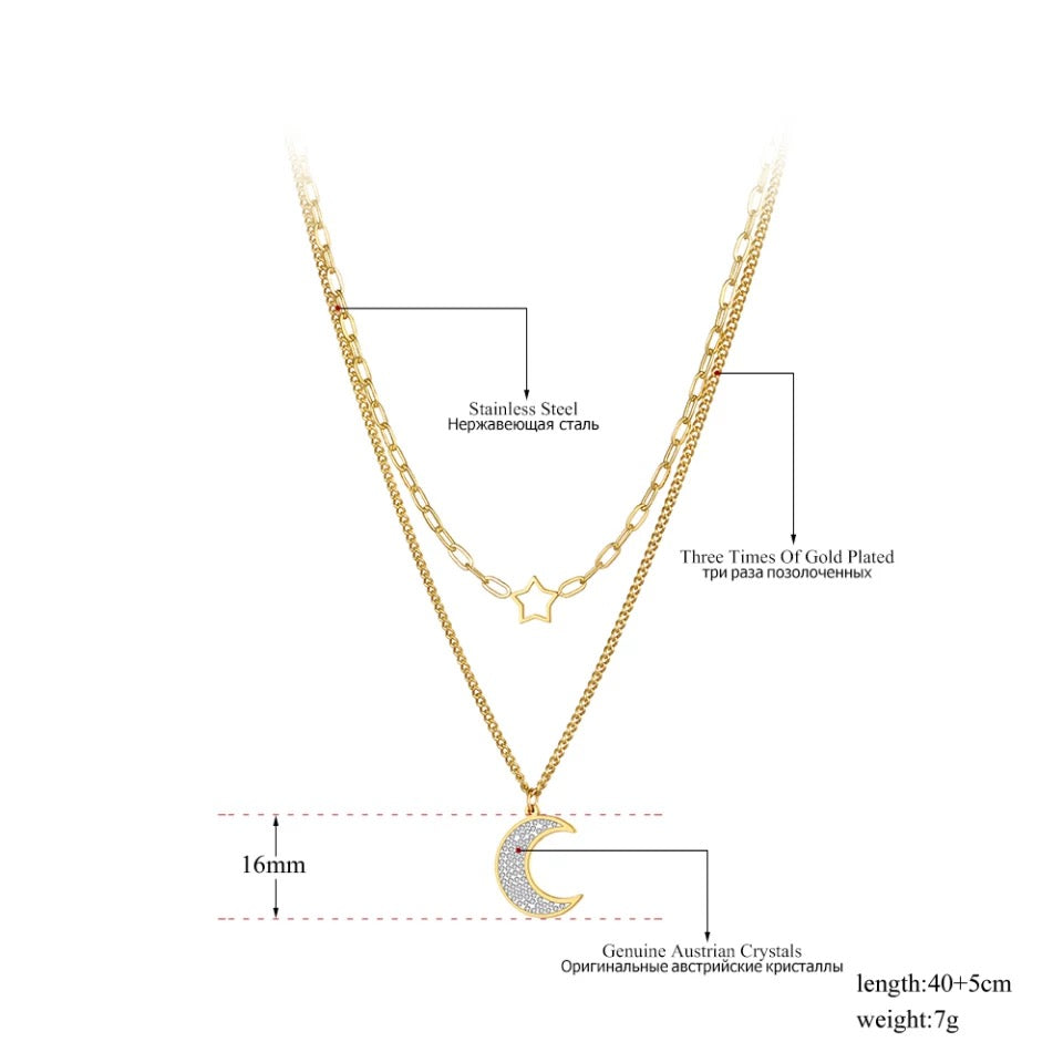 Star crescent layered necklace