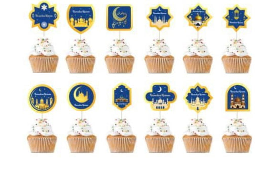 Ramadan cupcake toppers-blue (set of 12)