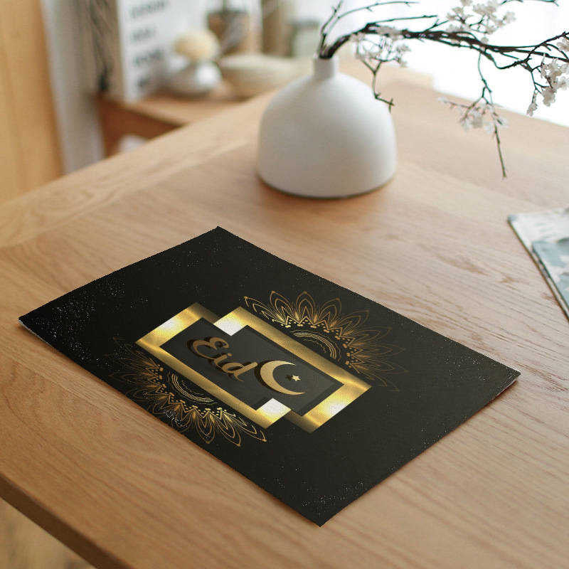 Eid mubarak linen placemat-Dark green & gold (6 pieces)