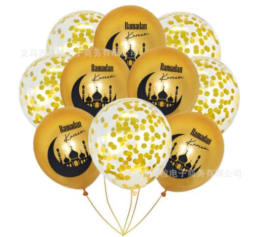 Ramadan Kareem balloons gold bunch (10 pieces)