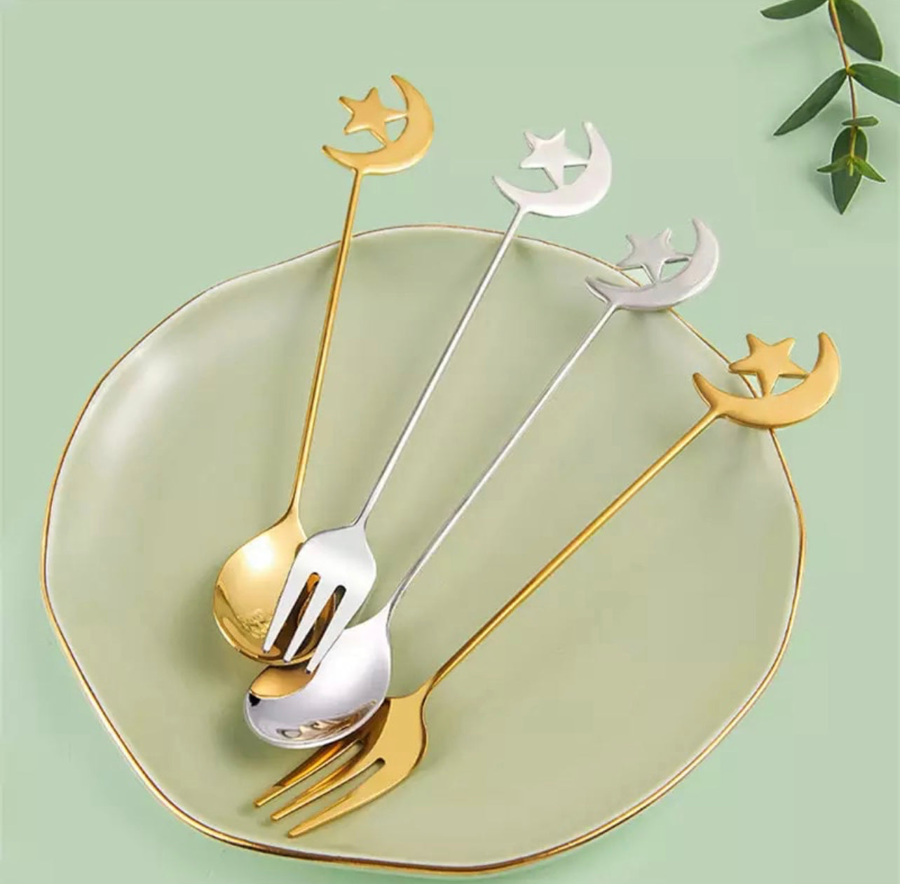 Crescent star spoon & fork set (silver)