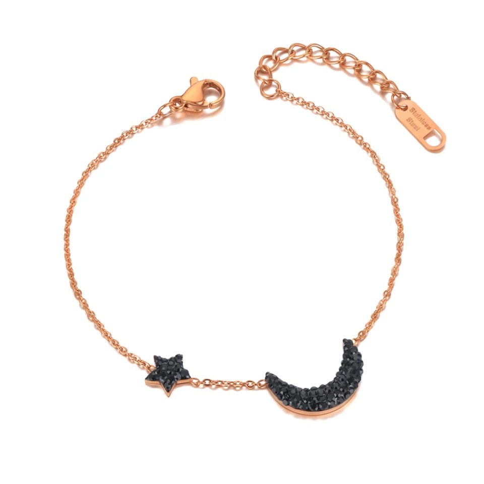 Star crescent black zirconia bracelet