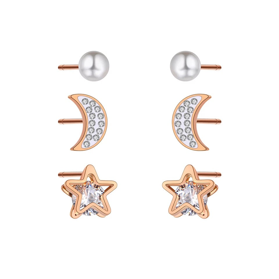 Star crescent stud set earrings