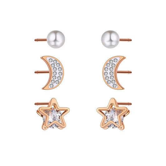 Star crescent stud set earrings